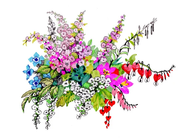 Handgezeichnete Blumen isoliert auf weißem Hintergrund — Stockfoto