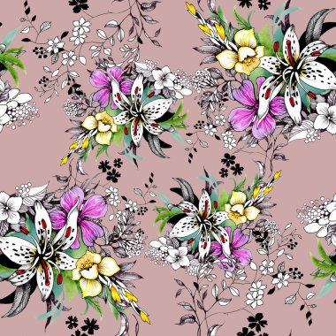 Suluboya Bahçe çiçek kırmızı gül illüstrasyon izole beyaz arka plan üzerinde.