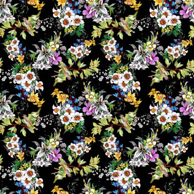  güzel renkli çiçekler ve kuşlar ile Seamless Modeli