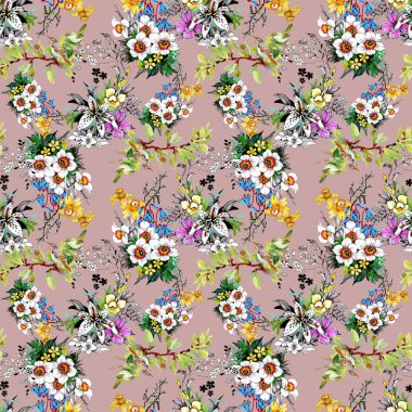  güzel renkli çiçekler ve kuşlar ile Seamless Modeli