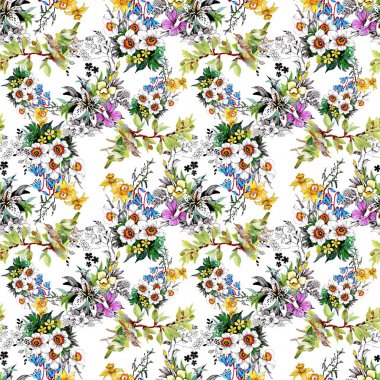  güzel renkli çiçekler ve kuşlar ile Seamless Modeli