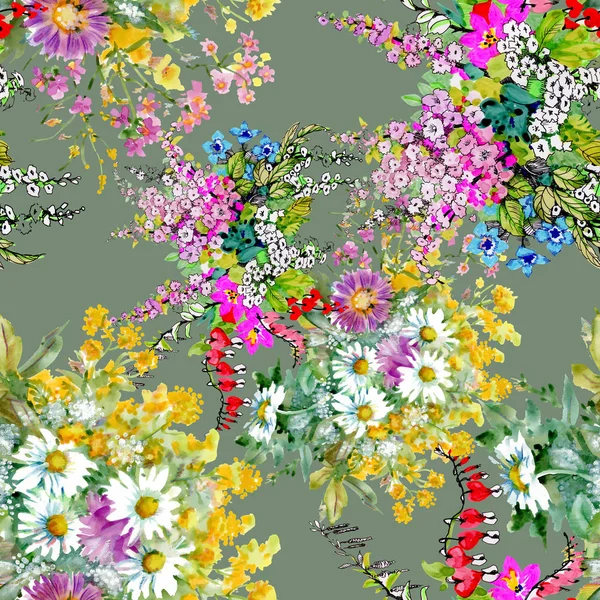 Fiori disegnati a mano isolati su sfondo bianco — Foto Stock