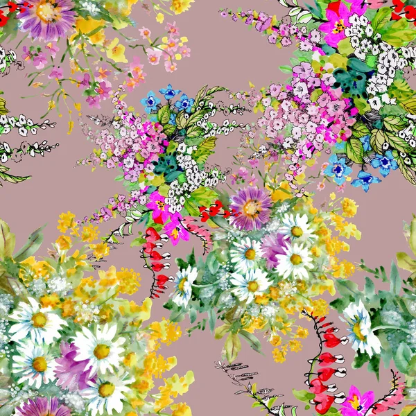 Beyaz arka plan üzerinde izole elle çizilmiş çiçekler — Stok fotoğraf