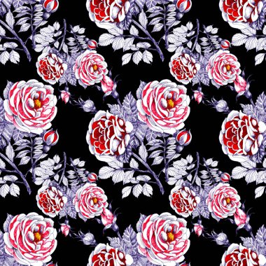  Güzel güller ve yaprakları ile Seamless Modeli