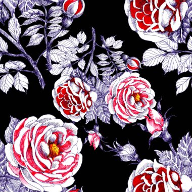  Güzel güller ve yaprakları ile Seamless Modeli