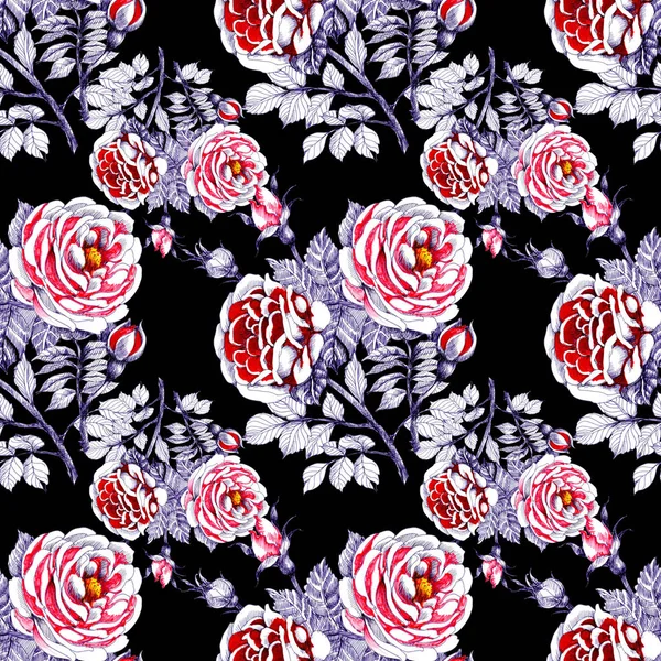 Безшовний Візерунок Красивими Трояндами Листям — стокове фото