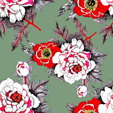  Güller ve yapraklarla kusursuz desen