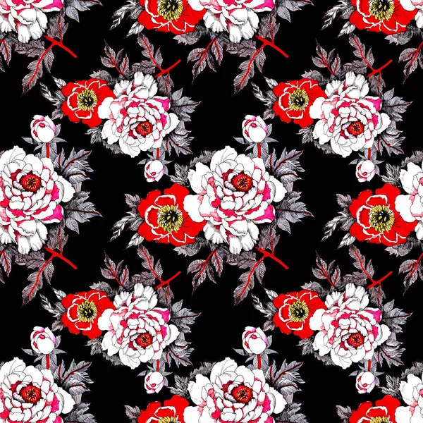  seamless pattern with roses and leaves