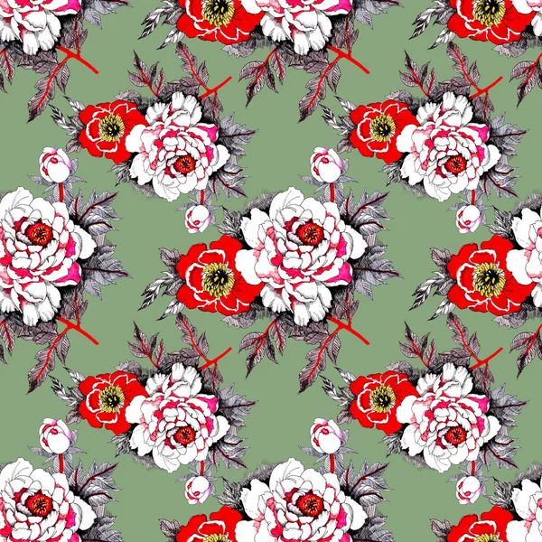 Seamless Pattern Roses Leaves — Stock Photo, Image