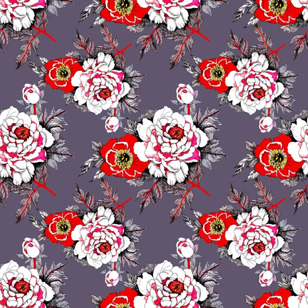 Seamless Pattern Roses Leaves — Stock Photo, Image