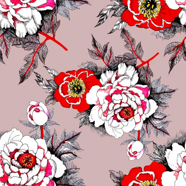Nahtloses Muster Mit Rosen Und Blättern — Stockfoto