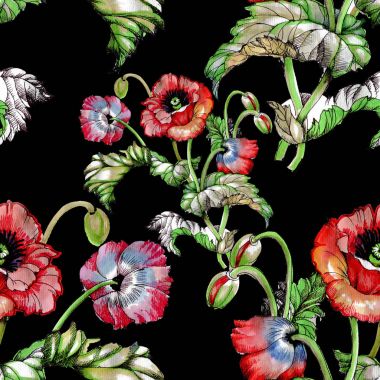  Güzel haşhaş çiçekleri ile Seamless Modeli