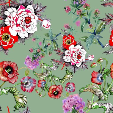  güzel renkli çiçekler ile Seamless Modeli 