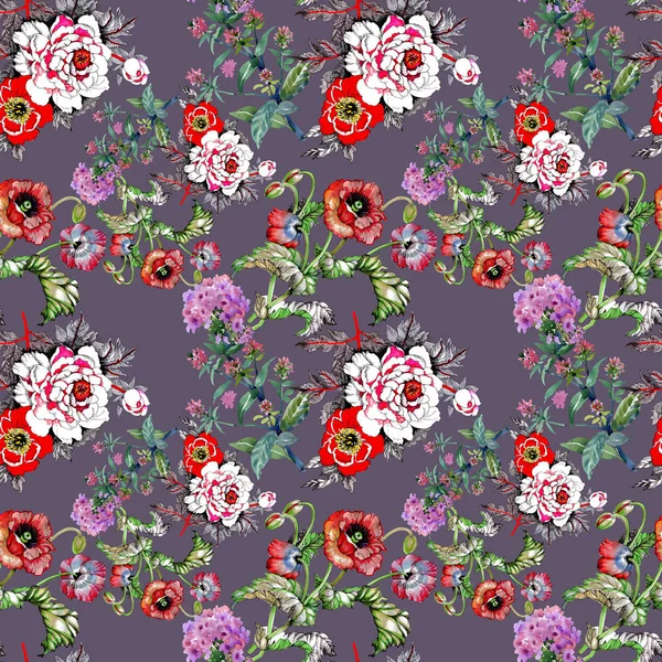 Seamless Pattern Beautiful Colorful Flowers — Stock Photo, Image