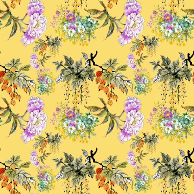 Sarı Gül ve yaprakları desen