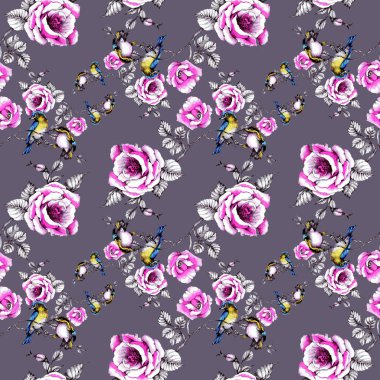 yaban gülü dallarında kuşlarda