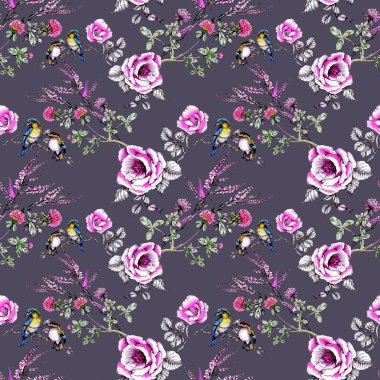 yaban gülü dallarında kuşlarda