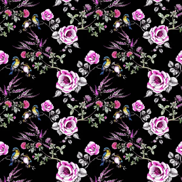 yaban gülü dallarında kuşlarda