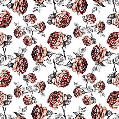 güzel güller ile el çizilmiş desen 