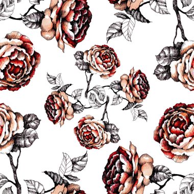 güzel güller ile el çizilmiş desen 