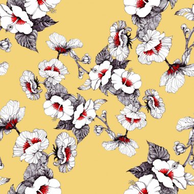 Güzel beyaz-kırmızı çiçekli suluboya desen