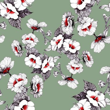 Güzel beyaz-kırmızı çiçekli suluboya desen