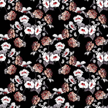 Suluboya el çekilmiş seamless modeli ile güzel çiçekler