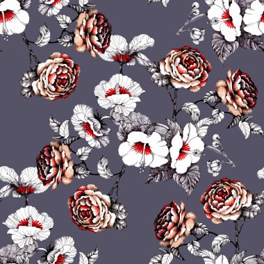 Suluboya el çekilmiş seamless modeli ile güzel çiçekler