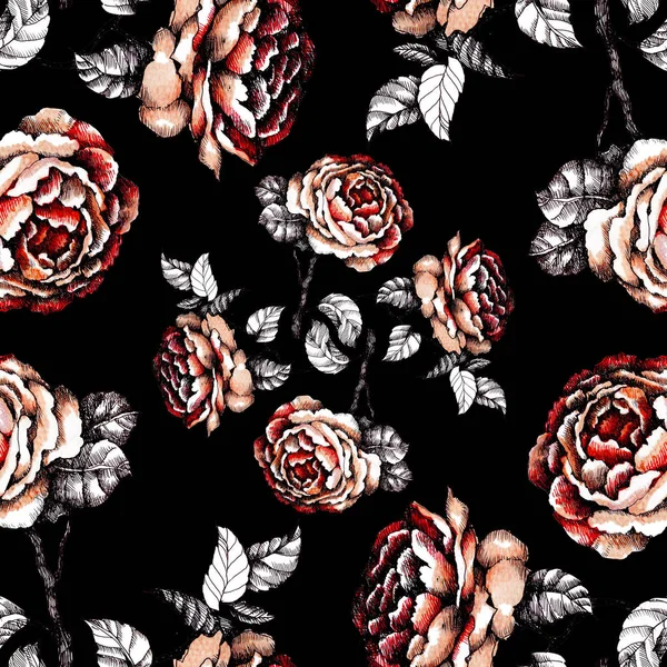 Hand Drawn Pattern Beautiful Roses — Stock Photo, Image