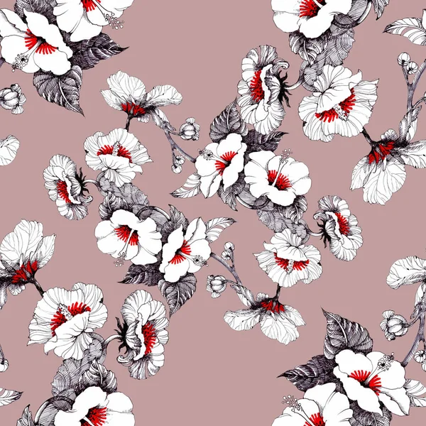 Akvarelu Vzorek Krásnou Bílo Červené Květy — Stock fotografie