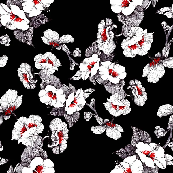 きれいな白赤花水彩パターン — ストック写真