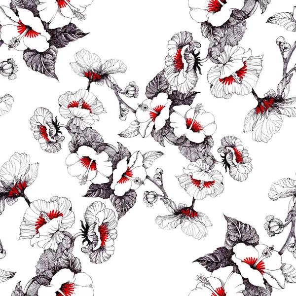 Güzel beyaz-kırmızı çiçekli suluboya desen