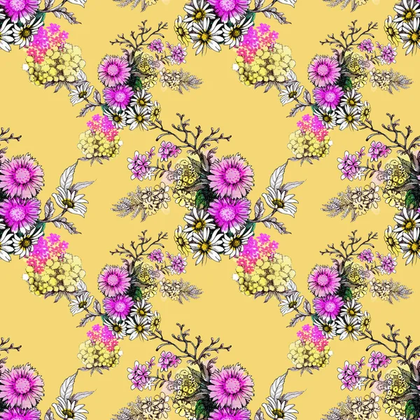 Pattern Beautiful Wildflowers — Stock Photo, Image