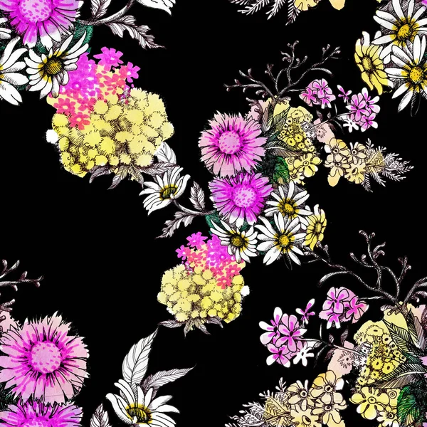 Patrón Con Hermosas Flores Silvestres — Foto de Stock