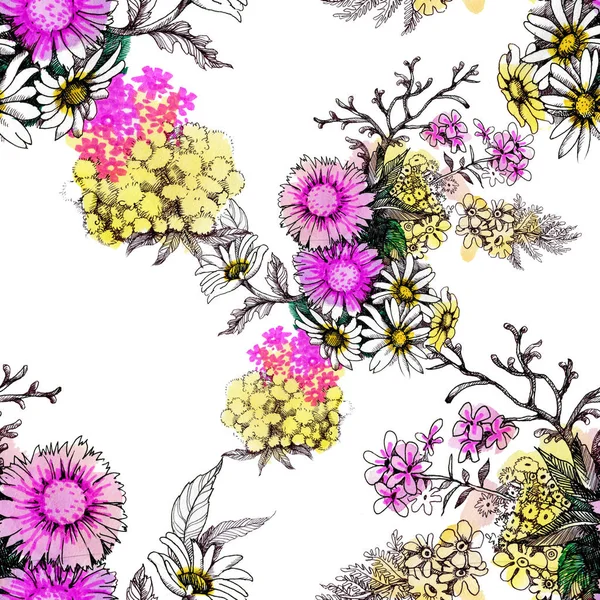 Pattern Beautiful Wildflowers — Stock Photo, Image