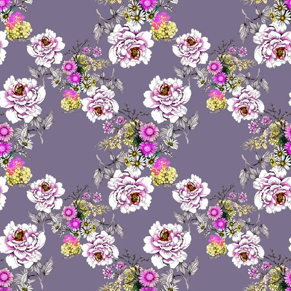 Pattern Beautiful Roses Wildflowers — Stock Photo, Image