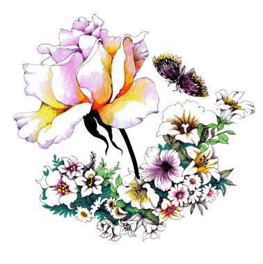 Kelebekler ile modaya uygun çiçek şekil