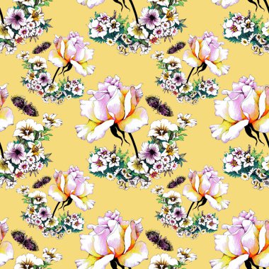 Kelebekler ile modaya uygun çiçek seamless modeli