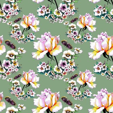 Kelebekler ile modaya uygun çiçek seamless modeli