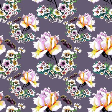 Kelebekler ile modaya uygun çiçek seamless modeli