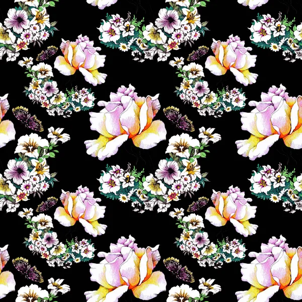 Trendiges Florales Nahtloses Muster Mit Schmetterlingen — Stockfoto