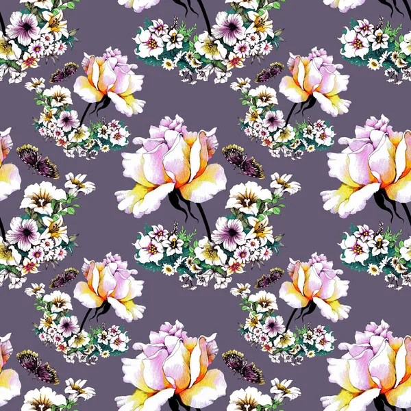 Trendy Floral Seamless Pattern Butterflies — Stock Photo, Image