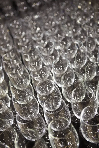 A lot of wine glasses in a row — Stock Photo, Image