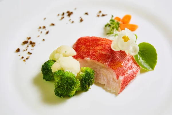 De red snapper met groente. Ondiepe dof. — Stockfoto