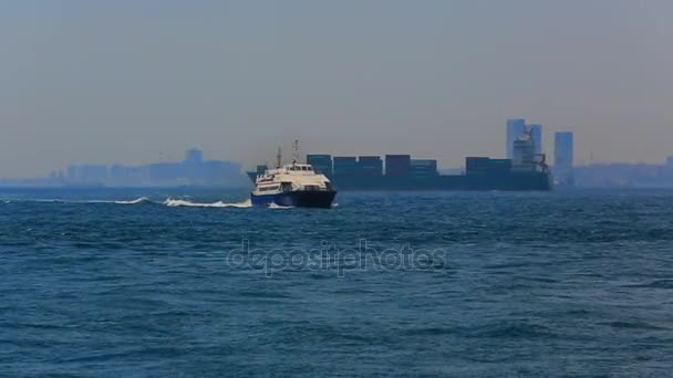 Sea traffic in Bosphorus strait. Ships in Bosporus strait. Istanbul. Turkey. — Stock Video