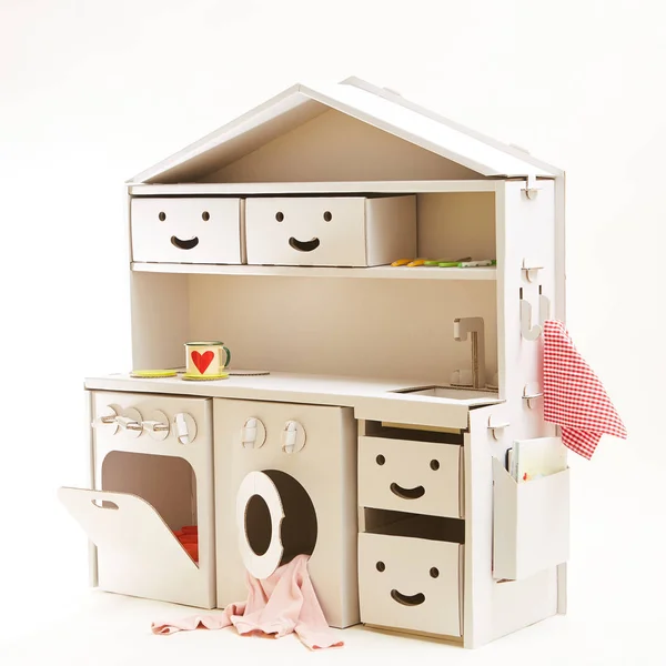 Child cardboard toy kitchen — Stock Photo, Image