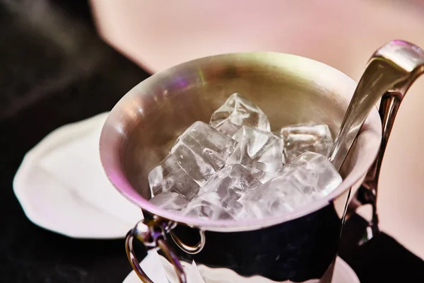 Close up ice in metal bucket — Stock Photo, Image