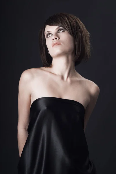 Fashionable woman black background — Stock Photo, Image
