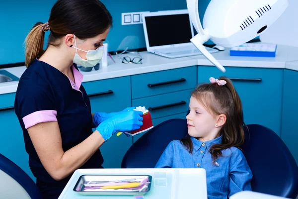 The little patient at the dentists office — Stockfoto