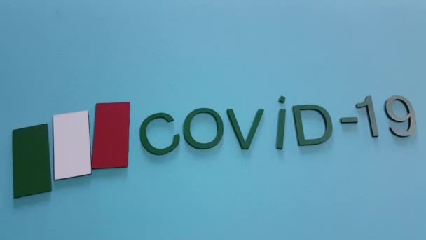 Coronavirus Italia Covid Virus Chino Bandera Italiana Palabra Covid Animación — Vídeos de Stock